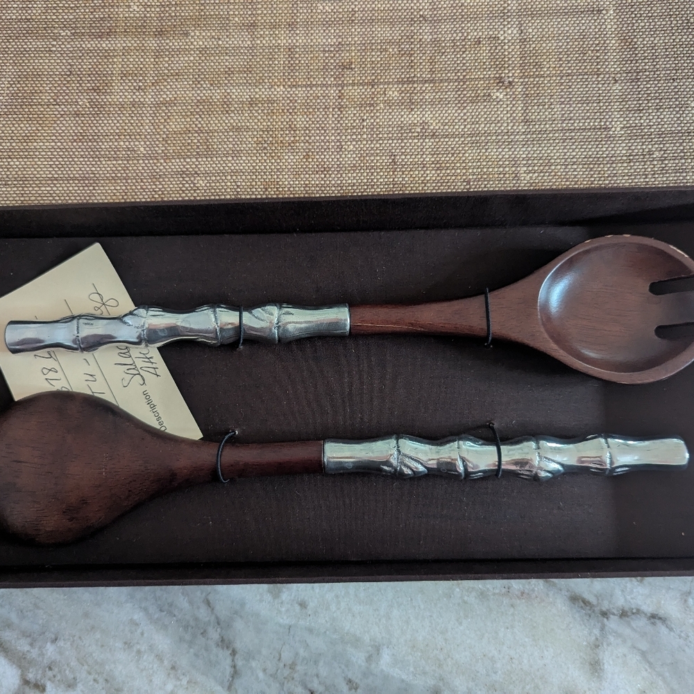 Atticus Silver Accented Wooden Salad Servers